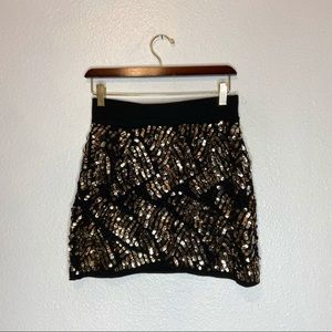 NWT Zara Black and Gold Sequin Mini Skirt Elastic Waistband Medium